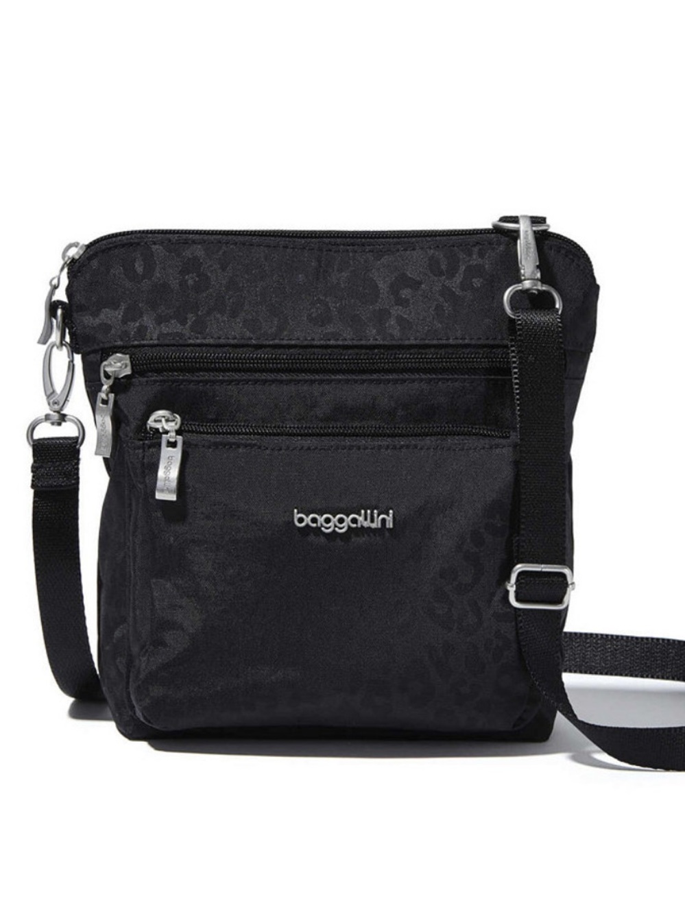 BAGGALLINI BLACK CHEETAH EMBOSSED CROSSBODY BAG WITH RFID ZIP POUCH NWT